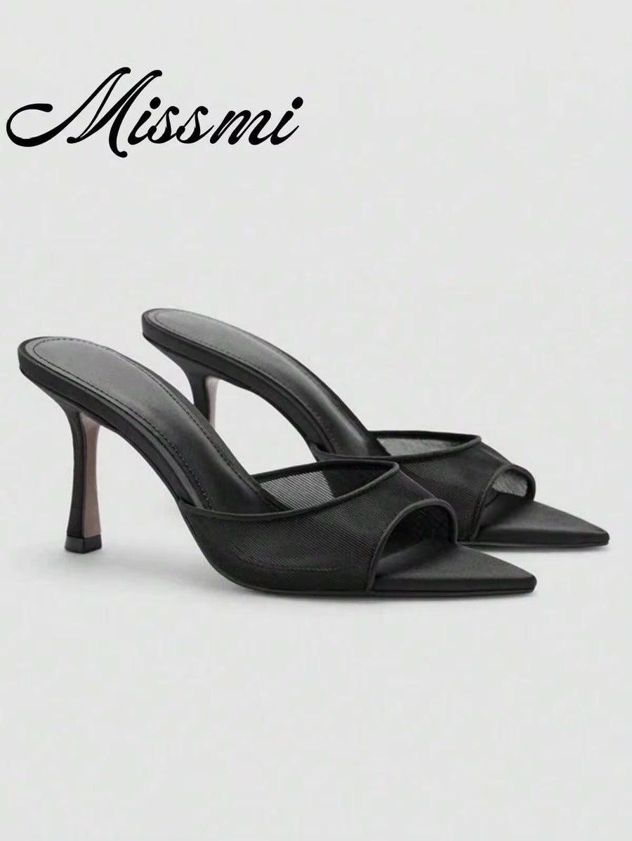 2026 New Summer Women Mule Shoes, Pointed Toe High Heel Slip-On Sandals, Fashionable Strap Outdoor Slippers